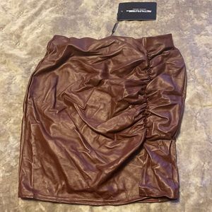 Chocolate Coated Ruched Split Mini Skirt